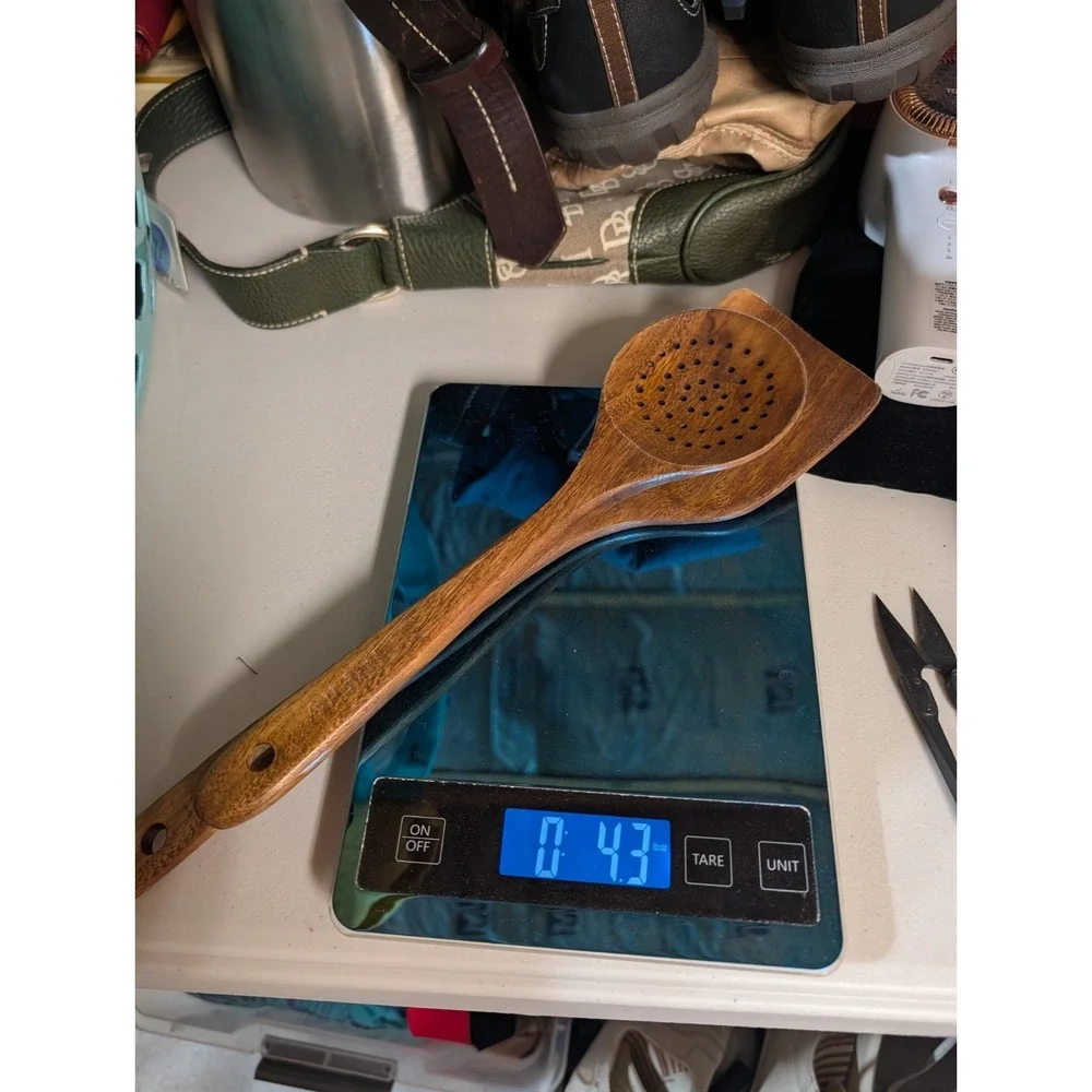 Aiuhi Wood Utensils Spatula & Slotted Spoon Teak Used But Lots Of Life Left